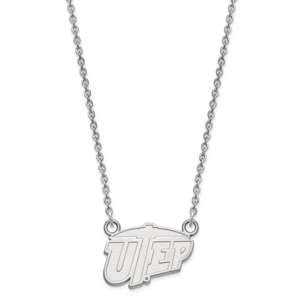 Sterling Silver Rhodium-plated LogoArt University of Texas at El Paso Small Pendant 18 inch Necklace