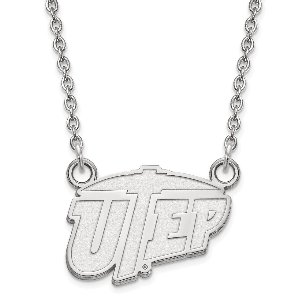 14k White Gold LogoArt University of Texas at El Paso Small Pendant 18 inch Necklace
