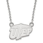 Sterling Silver Rhodium-plated LogoArt University of Texas at El Paso Small Pendant 18 inch Necklace