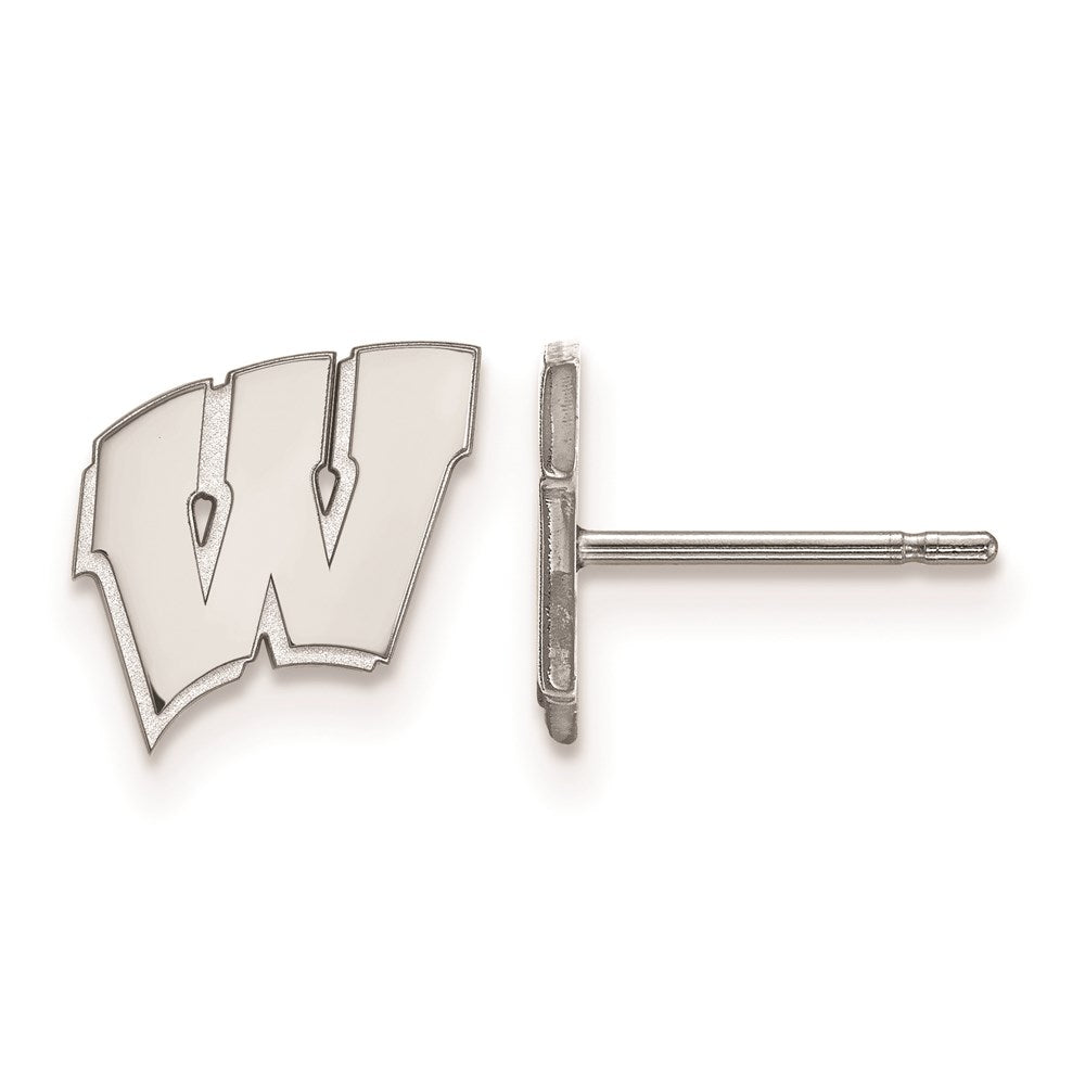 Sterling Silver Rhodium-plated LogoArt University of Wisconsin Letter W Extra Small Post Earrings