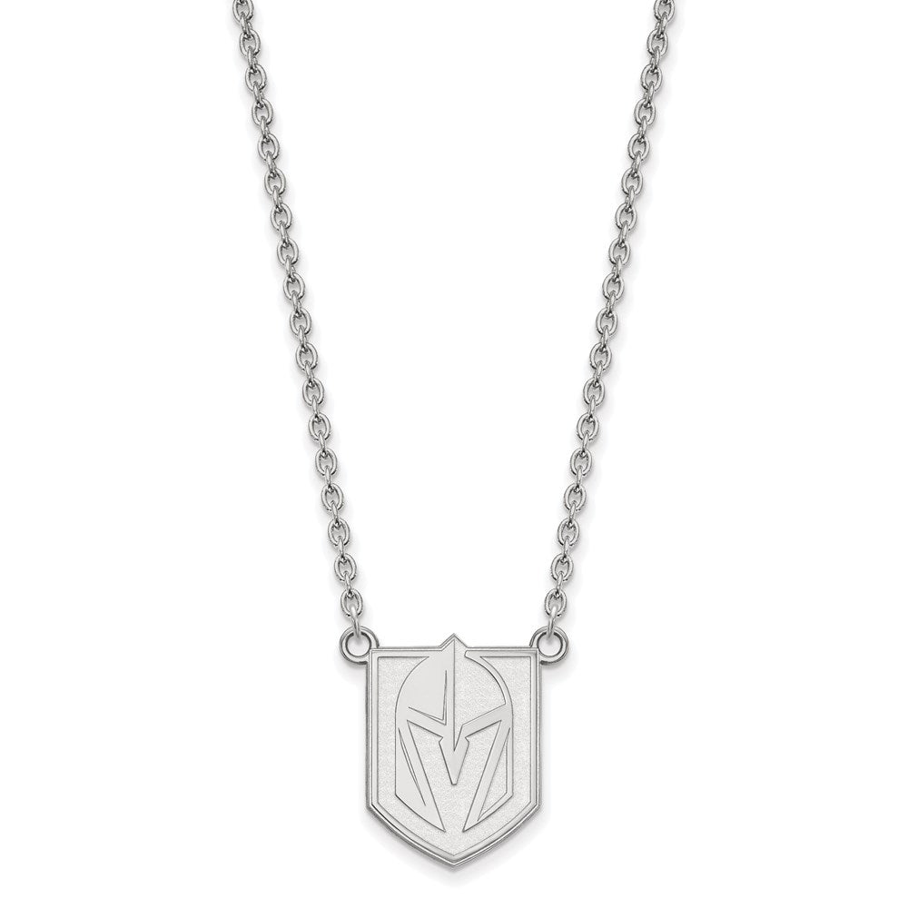 Sterling Silver Rhodium-plated NHL LogoArt NHL Vegas Golden Knights Large Pendant 18 inch Necklace