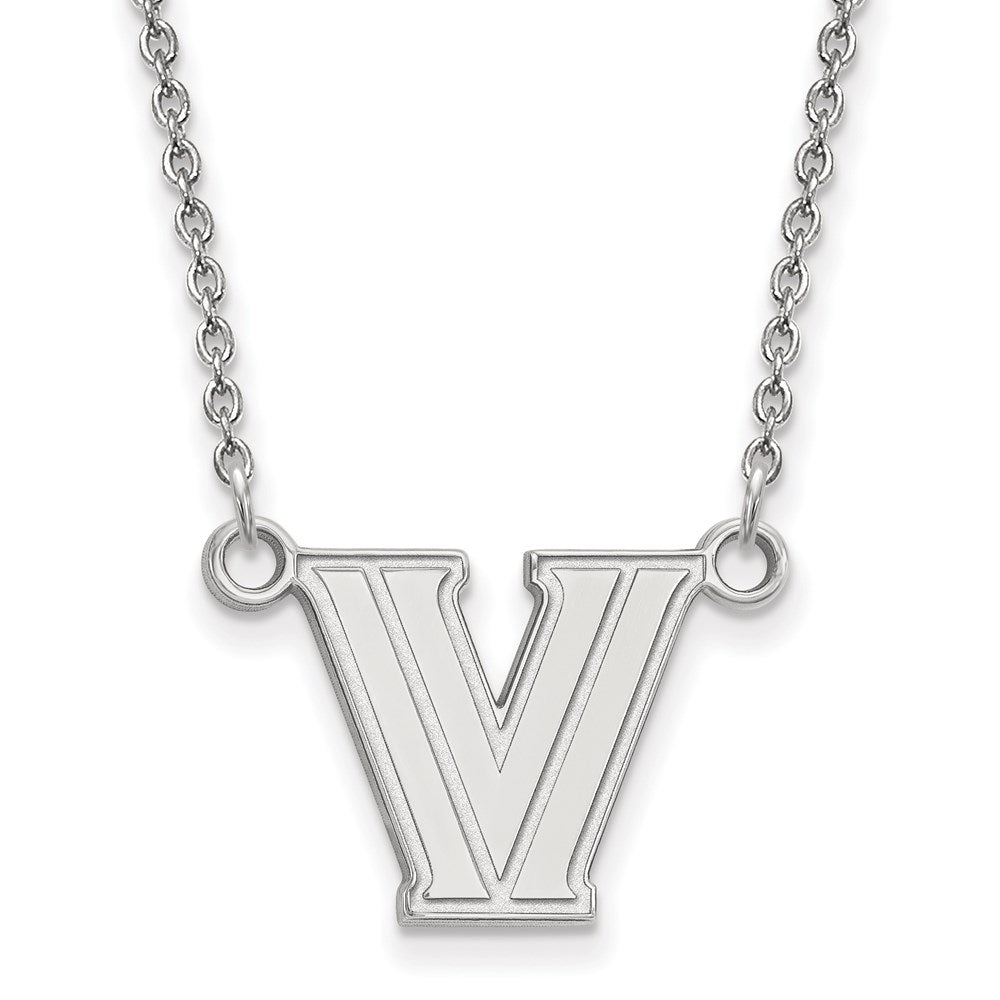10k White Gold LogoArt Villanova University Letter V Small Pendant 18 inch Necklace