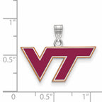 Sterling Silver Rhodium-plated LogoArt Virginia Tech V-T Medium Enameled Pendant