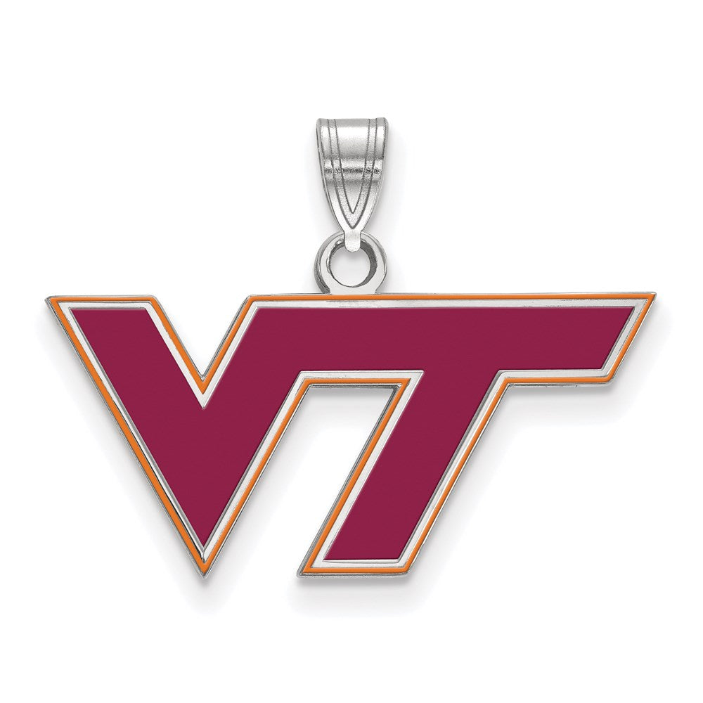 Sterling Silver Rhodium-plated LogoArt Virginia Tech V-T Medium Enameled Pendant