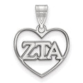 Sterling Silver Rhodium-plated LogoArt Zeta Tau Alpha Sorority Greek Letters Heart Pendant