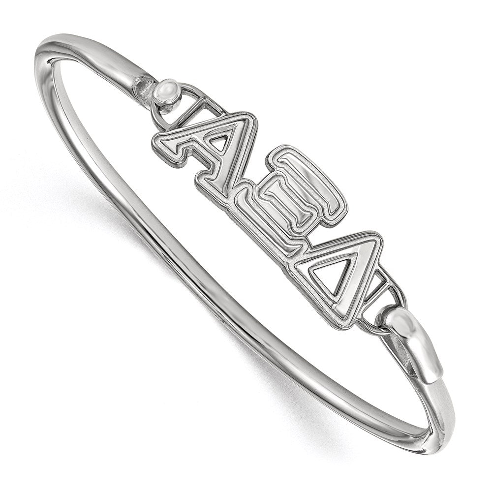 Sterling S. Rh-plated LogoArt Alpha Xi Delta Small Hook and Clasp Bangle