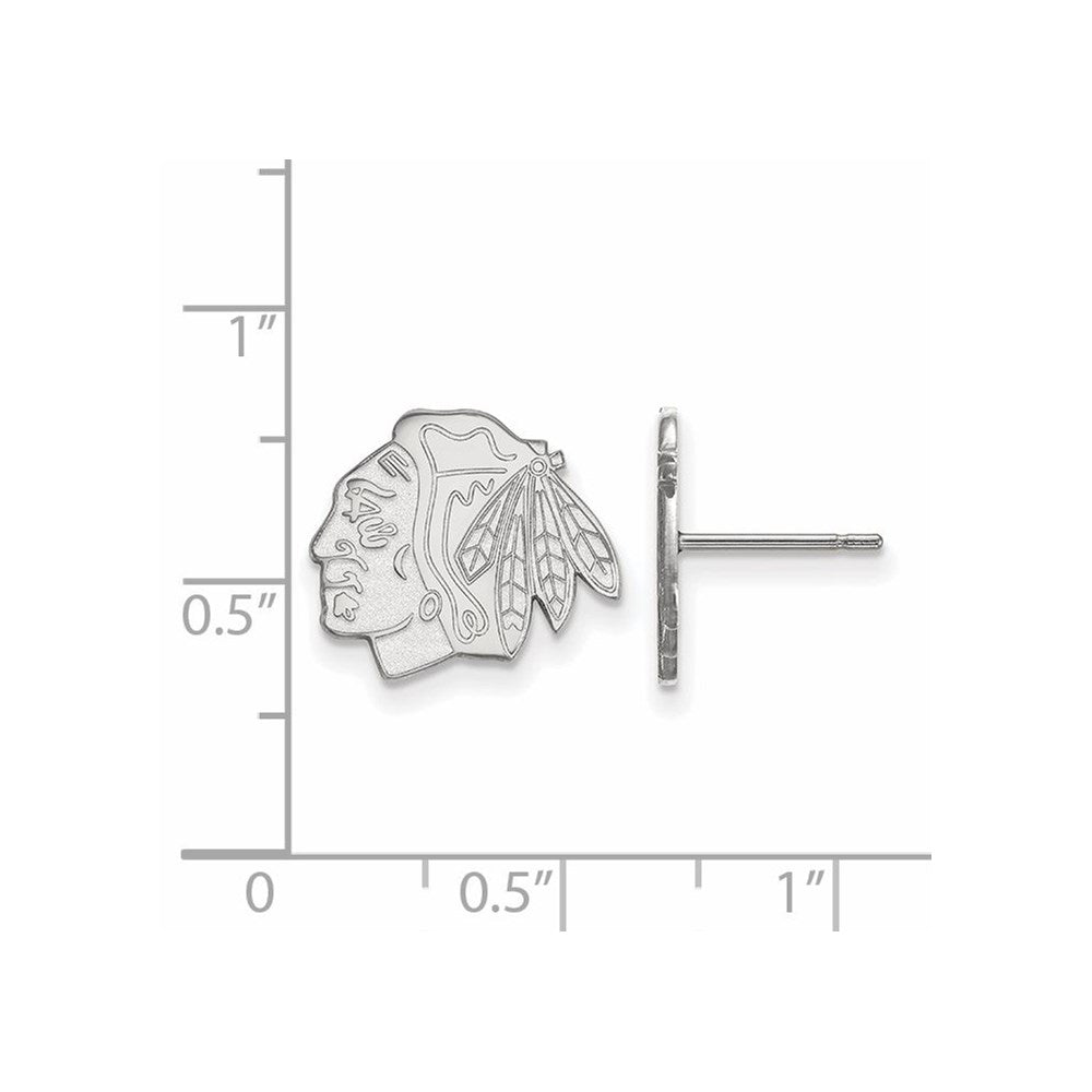 Sterling Silver Rhodium-plated NHL LogoArt Chicago Blackhawks Small Post Earrings