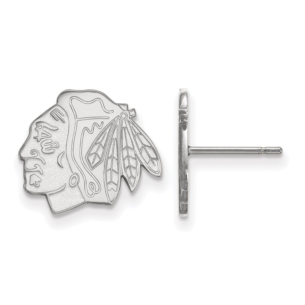 Sterling Silver Rhodium-plated NHL LogoArt Chicago Blackhawks Small Post Earrings