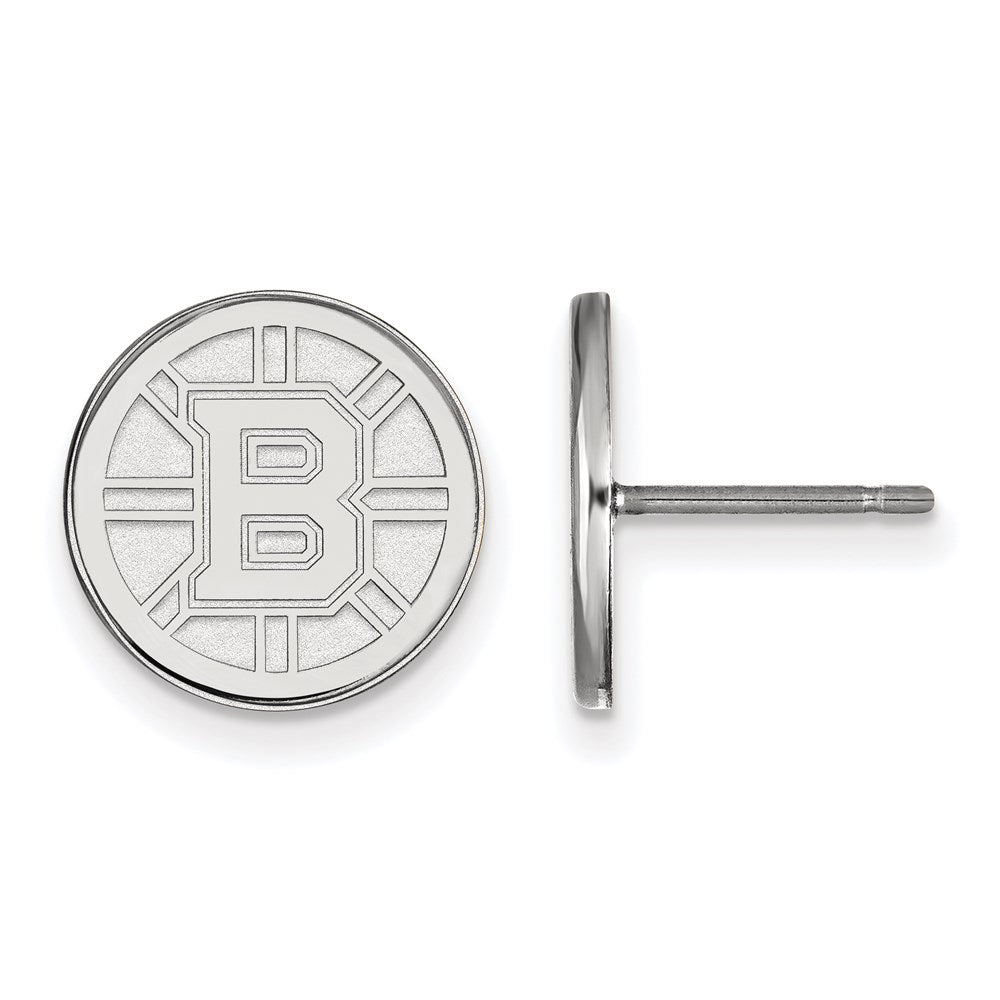 Sterling Silver Rhodium-plated NHL LogoArt Boston Bruins Small Post Earrings