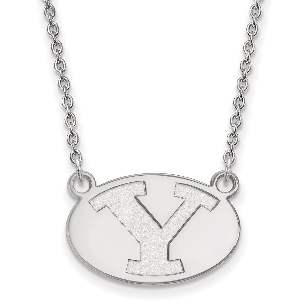 Sterling Silver Rhodium-plated LogoArt Brigham Young University Letter Y Small Pendant 18 inch Necklace