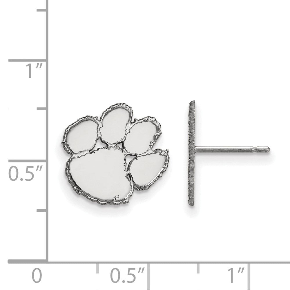 Sterling Silver Rhodium-plated LogoArt Clemson University Tiger Paw Small Post Earrings