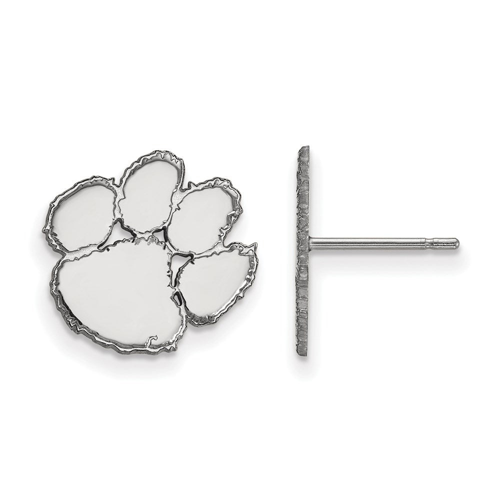 10k White Gold LogoArt Clemson University Tiger Paw Small Post Earrings