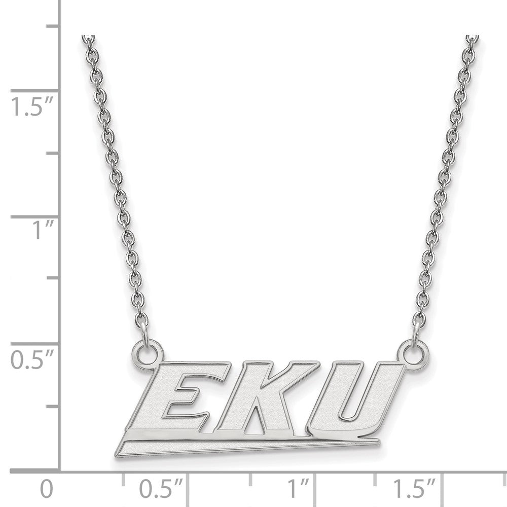 10k White Gold LogoArt Eastern Kentucky University E-K-U Small Pendant 18 inch Necklace