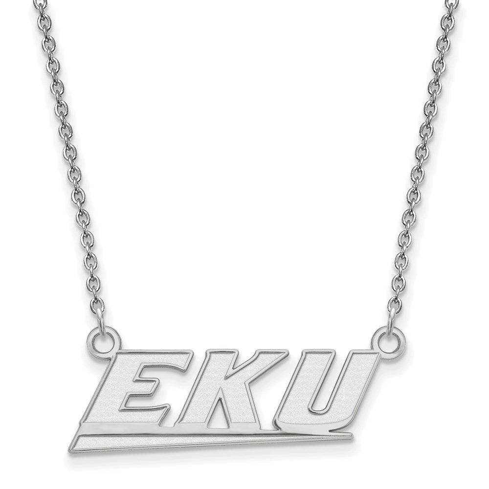 14k White Gold LogoArt Eastern Kentucky University E-K-U Small Pendant 18 inch Necklace