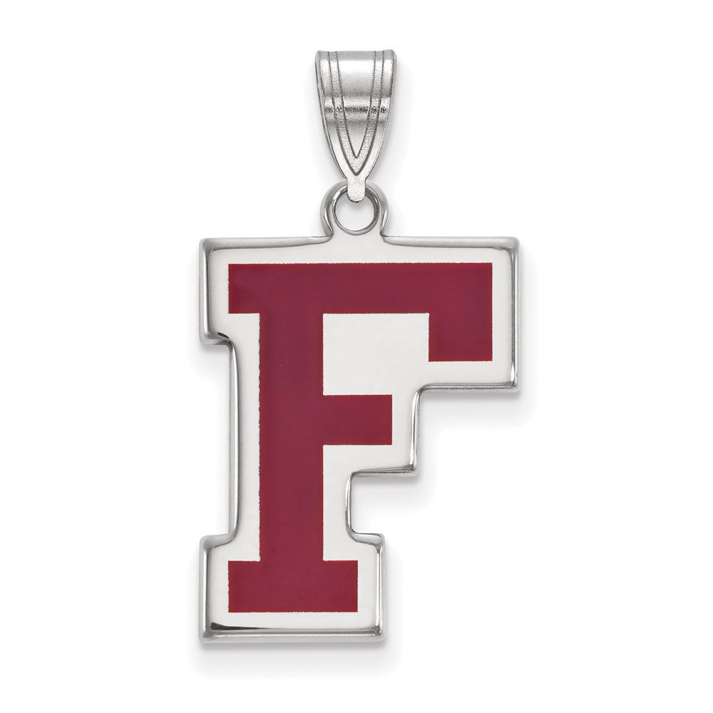 Sterling Silver Rhodium-plated LogoArt Fordham University Letter F Large Enameled Pendant