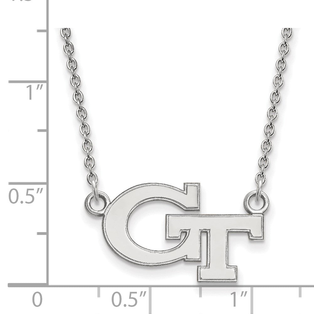 Sterling Silver Rhodium-plated LogoArt Georgia Institute of Technology G-T Small Pendant 18 inch Necklace