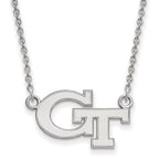 14k White Gold LogoArt Georgia Institute of Technology G-T Small Pendant 18 inch Necklace