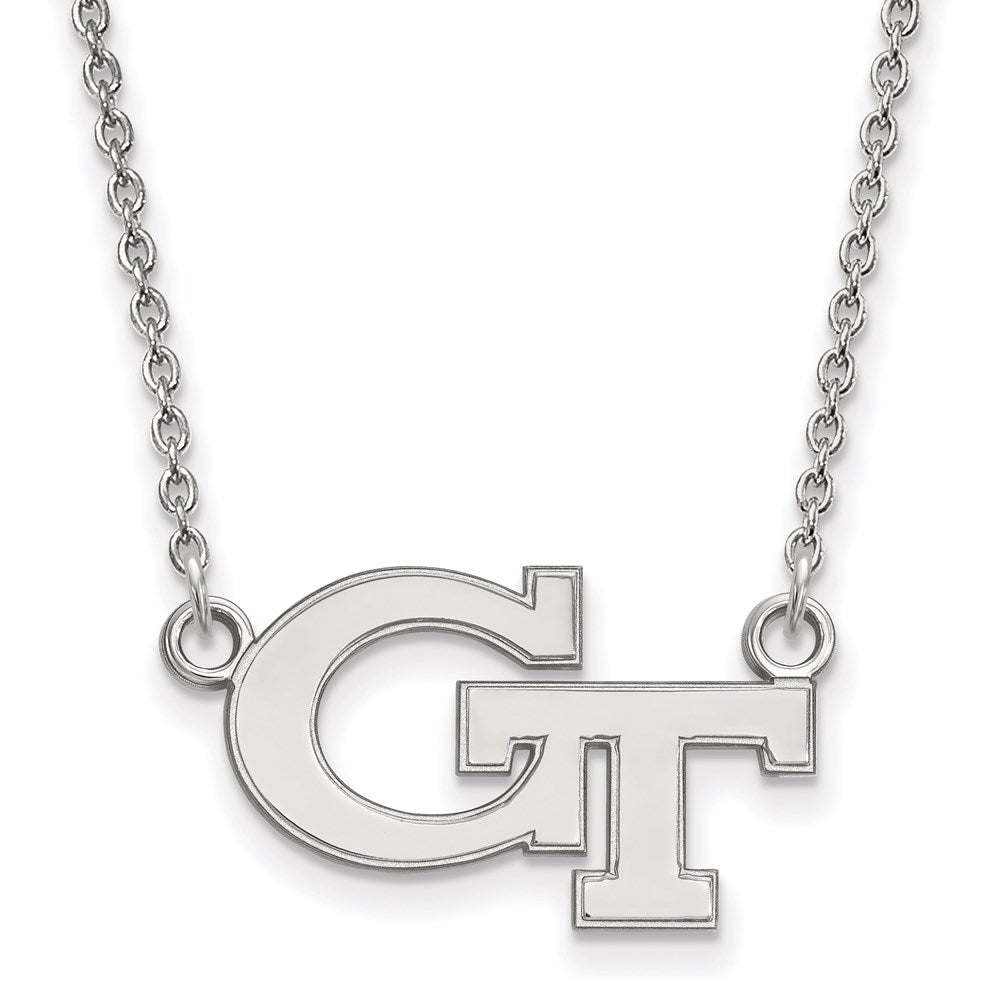 10k White Gold LogoArt Georgia Institute of Technology G-T Small Pendant 18 inch Necklace