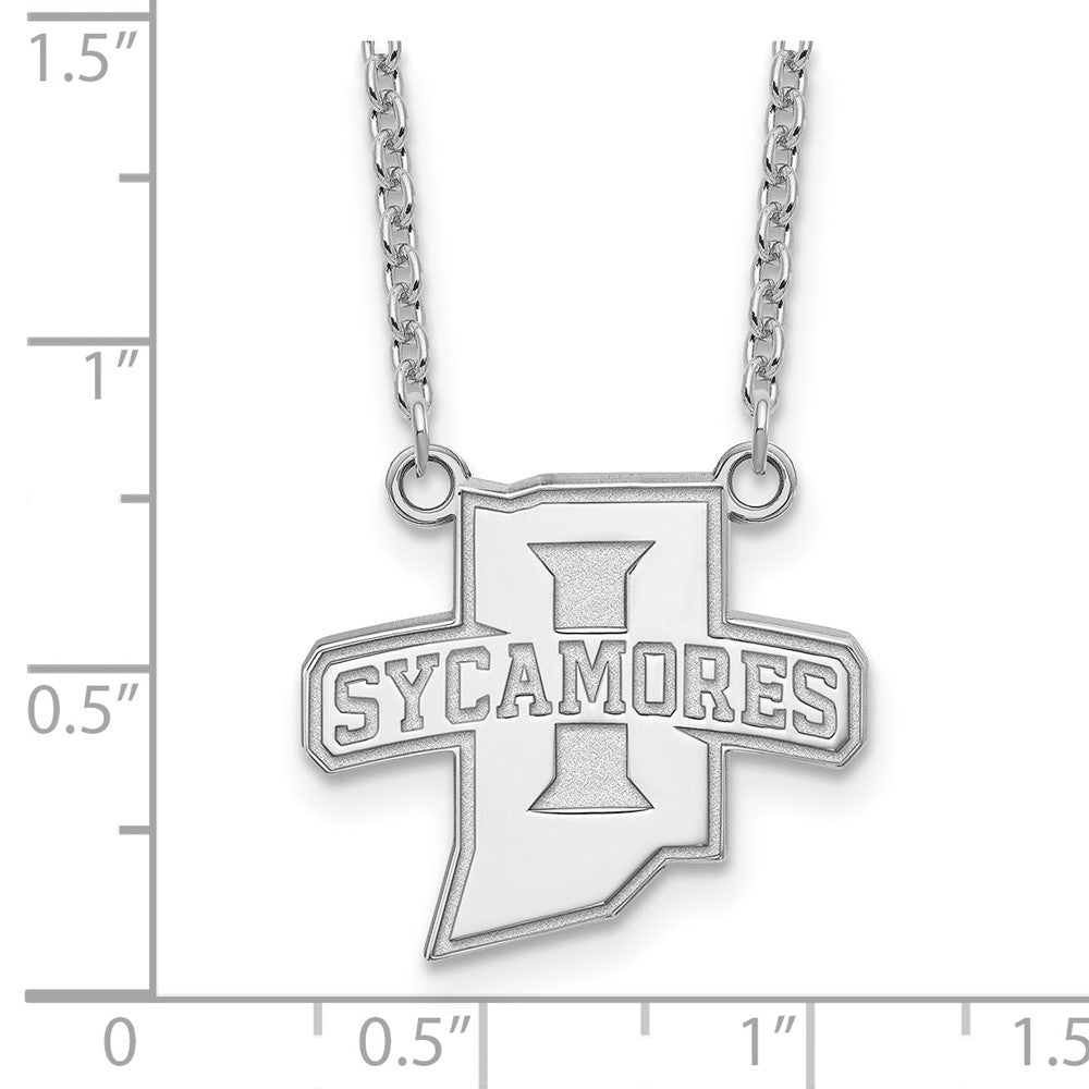 Sterling Silver Rhodium-plated LogoArt Indiana State University Sycamores Large Pendant 18 inch Necklace