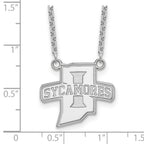 10k White Gold LogoArt Indiana State University Sycamores Large Pendant 18 inch Necklace