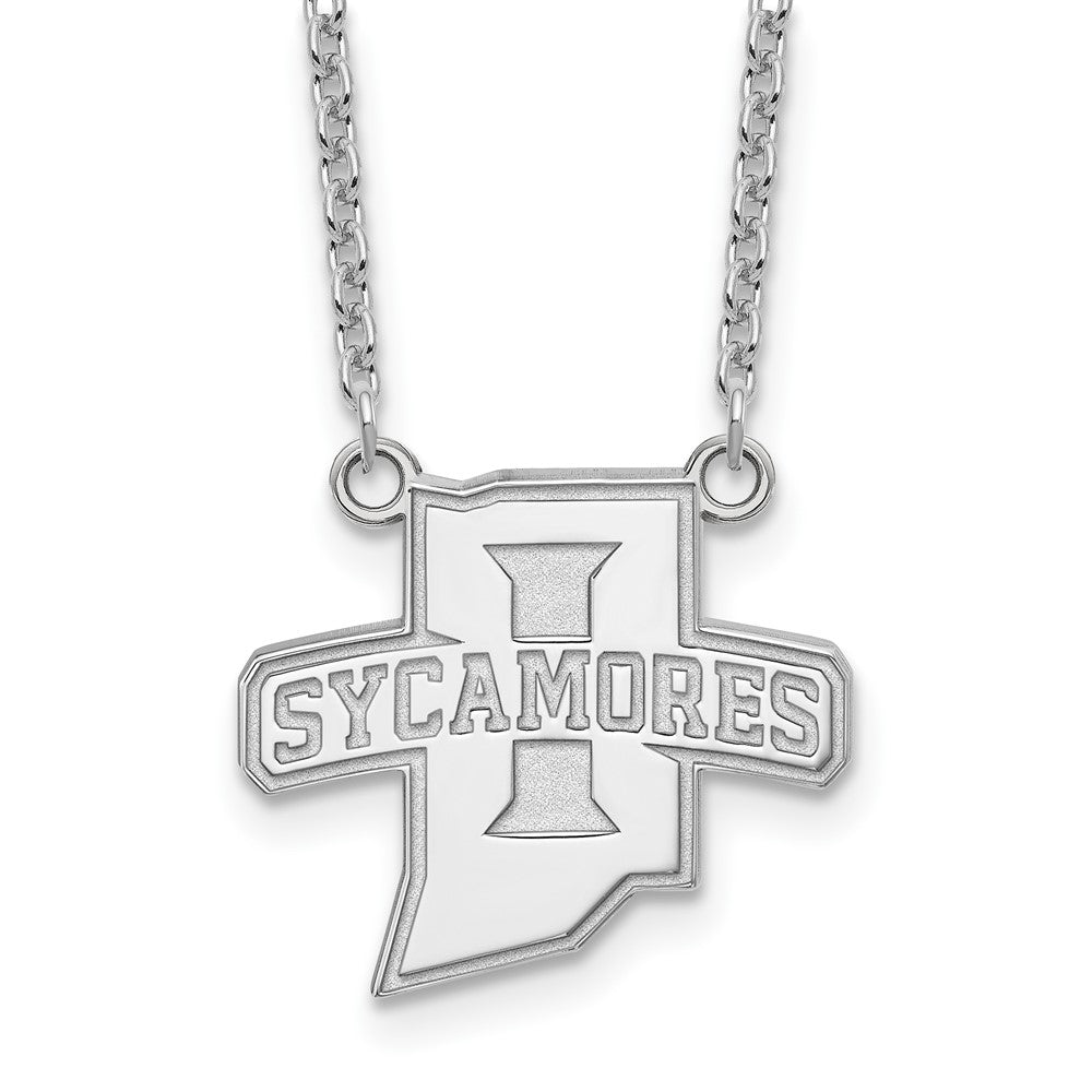 Sterling Silver Rhodium-plated LogoArt Indiana State University Sycamores Large Pendant 18 inch Necklace