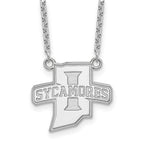 14k White Gold LogoArt Indiana State University Sycamores Large Pendant 18 inch Necklace