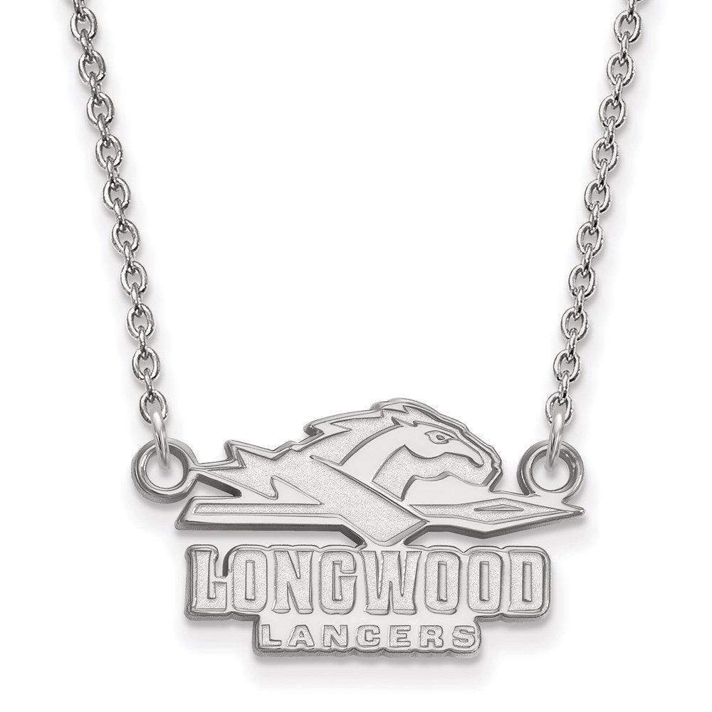 10k White Gold LogoArt Longwood University Lancers Small Pendant 18 inch Necklace