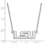Sterling Silver Rhodium-plated LogoArt Louisiana State University L-S-U Small Pendant 18 inch Necklace