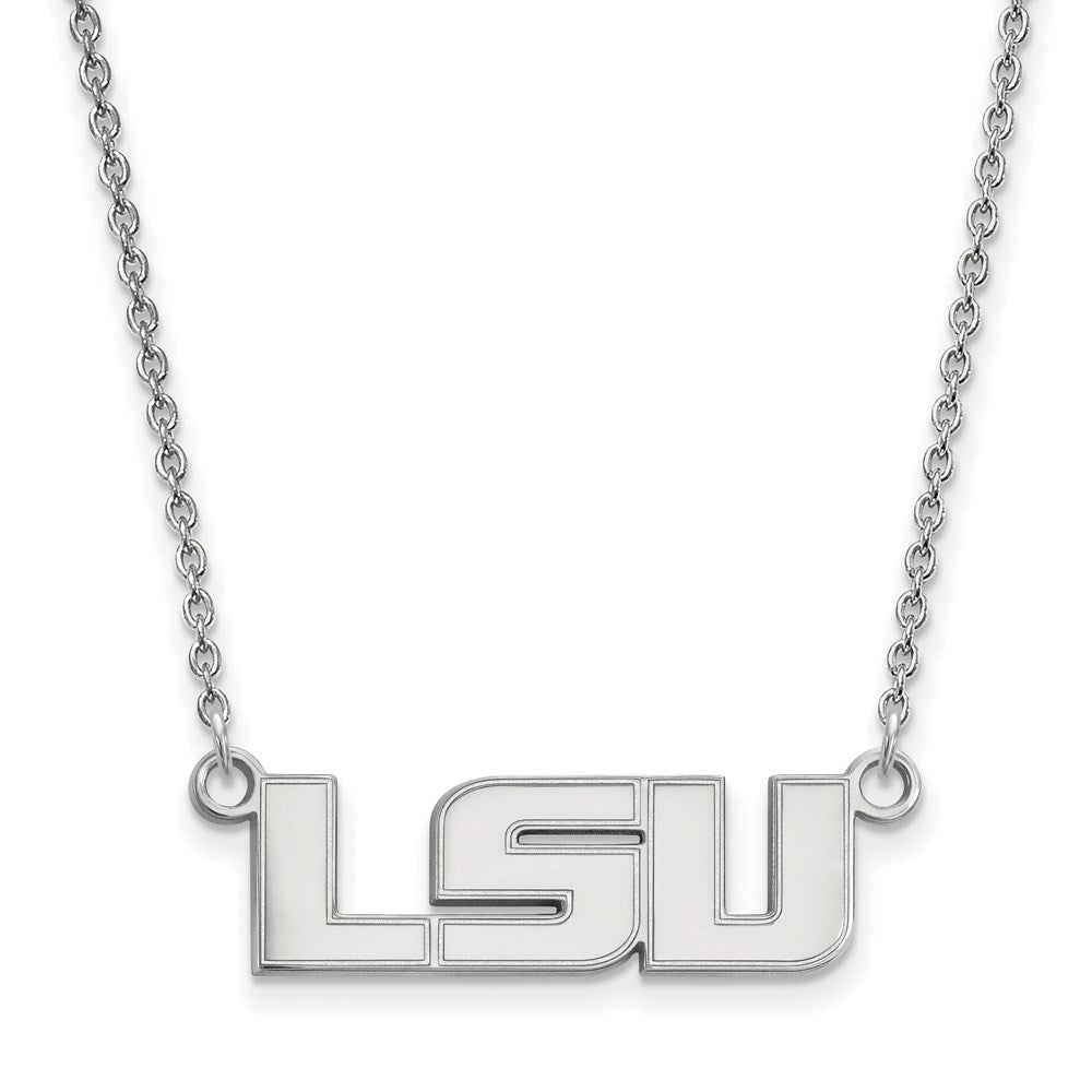 14k White Gold LogoArt Louisiana State University L-S-U Small Pendant 18 inch Necklace