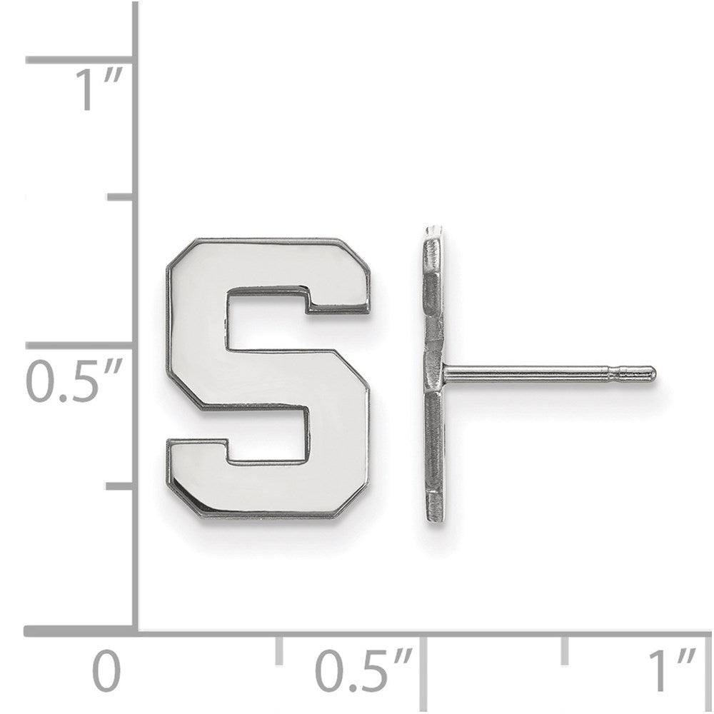 Sterling Silver Rhodium-plated LogoArt Michigan State University Letter S Small Post Earrings
