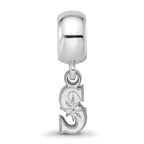 Sterling Silver Rhodium Plated Major League Baseball LogoArt Seattle Mariners Dangle Bead