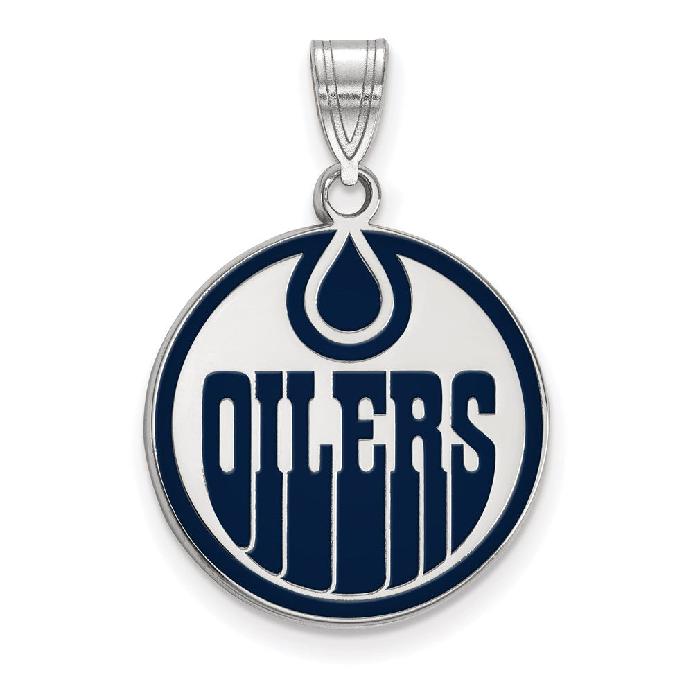 Sterling Silver Rhodium-plated NHL LogoArt Edmonton Oilers Large Enameled Pendant