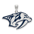 Sterling Silver Rhodium-plated NHL LogoArt Nashville Predators Large Enameled Pendant