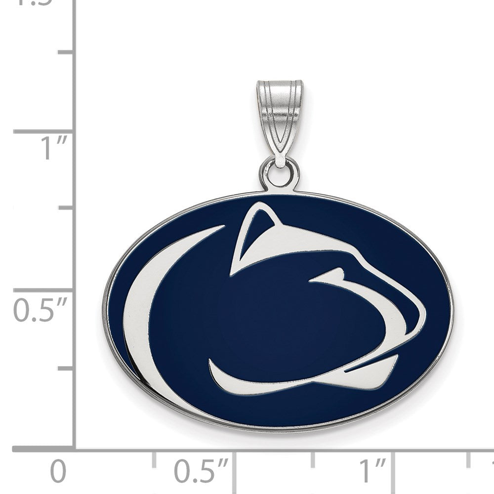 Sterling Silver Rhodium-plated LogoArt Penn State University Lion Large Enameled Pendant