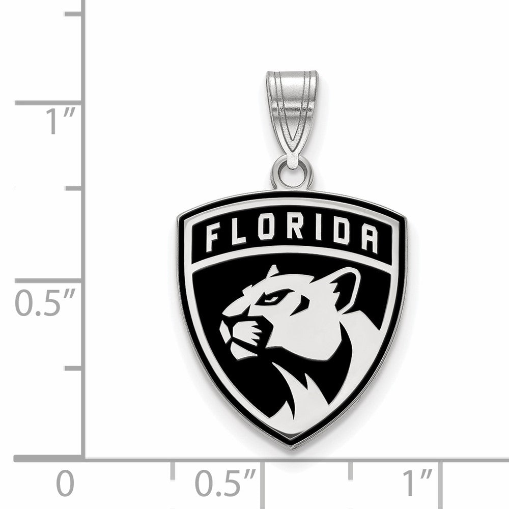 Sterling Silver Rhodium-plated NHL LogoArt Florida Panthers Large Enameled Pendant