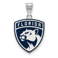 Sterling Silver Rhodium-plated NHL LogoArt Florida Panthers Large Enameled Pendant