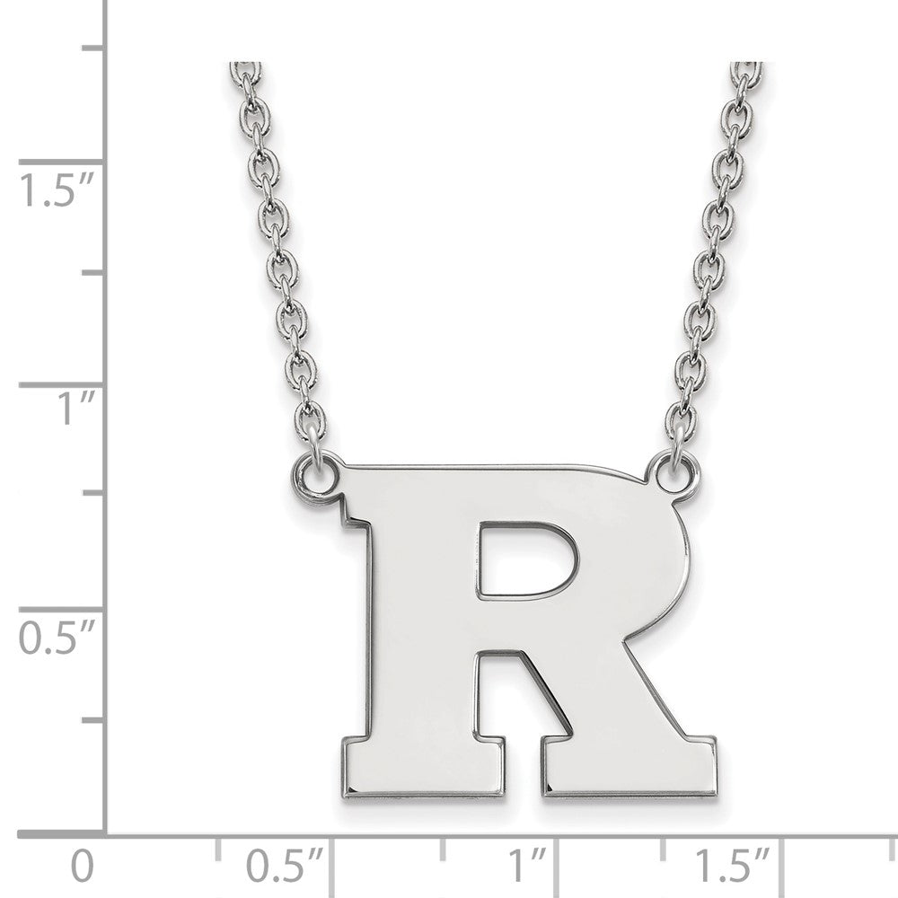 14k White Gold LogoArt Rutgers University Letter R Large Pendant 18 inch Necklace