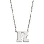 14k White Gold LogoArt Rutgers University Letter R Large Pendant 18 inch Necklace