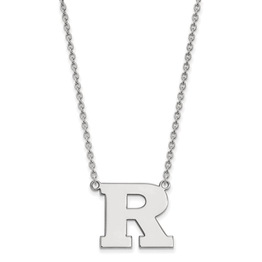 Sterling Silver Rhodium-plated LogoArt Rutgers University Letter R Large Pendant 18 inch Necklace
