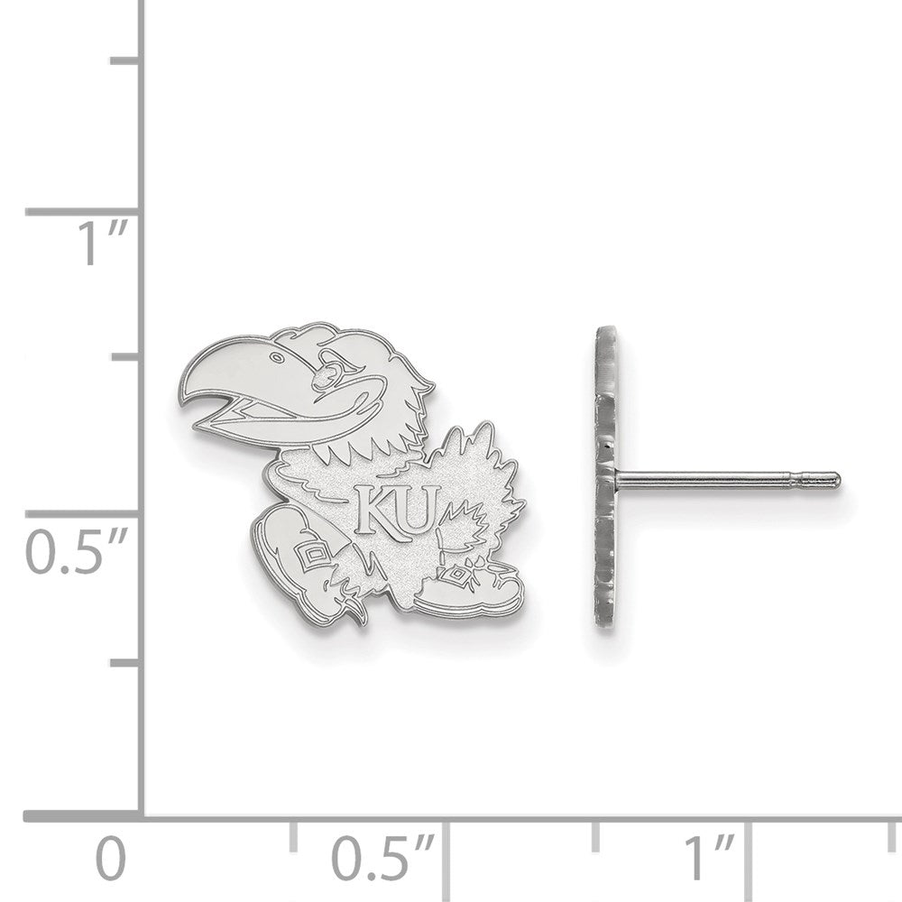 14k White Gold LogoArt University of Kansas Jayhawk Small Post Earrings