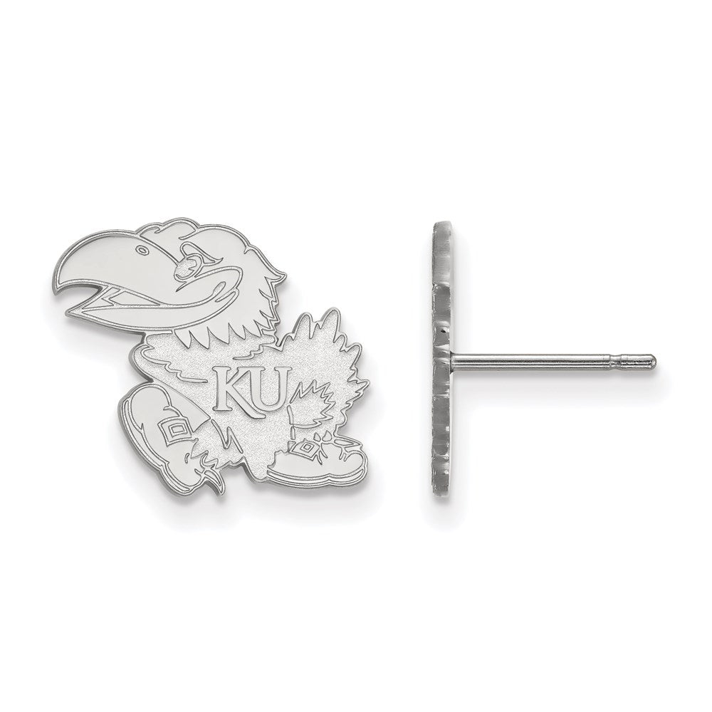 14k White Gold LogoArt University of Kansas Jayhawk Small Post Earrings