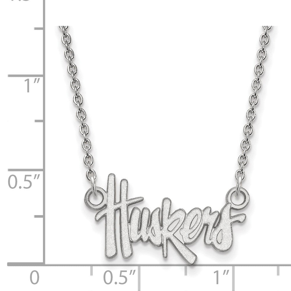 Sterling Silver Rhodium-plated LogoArt University of Nebraska Huskers Script Small Pendant 18 inch Necklace