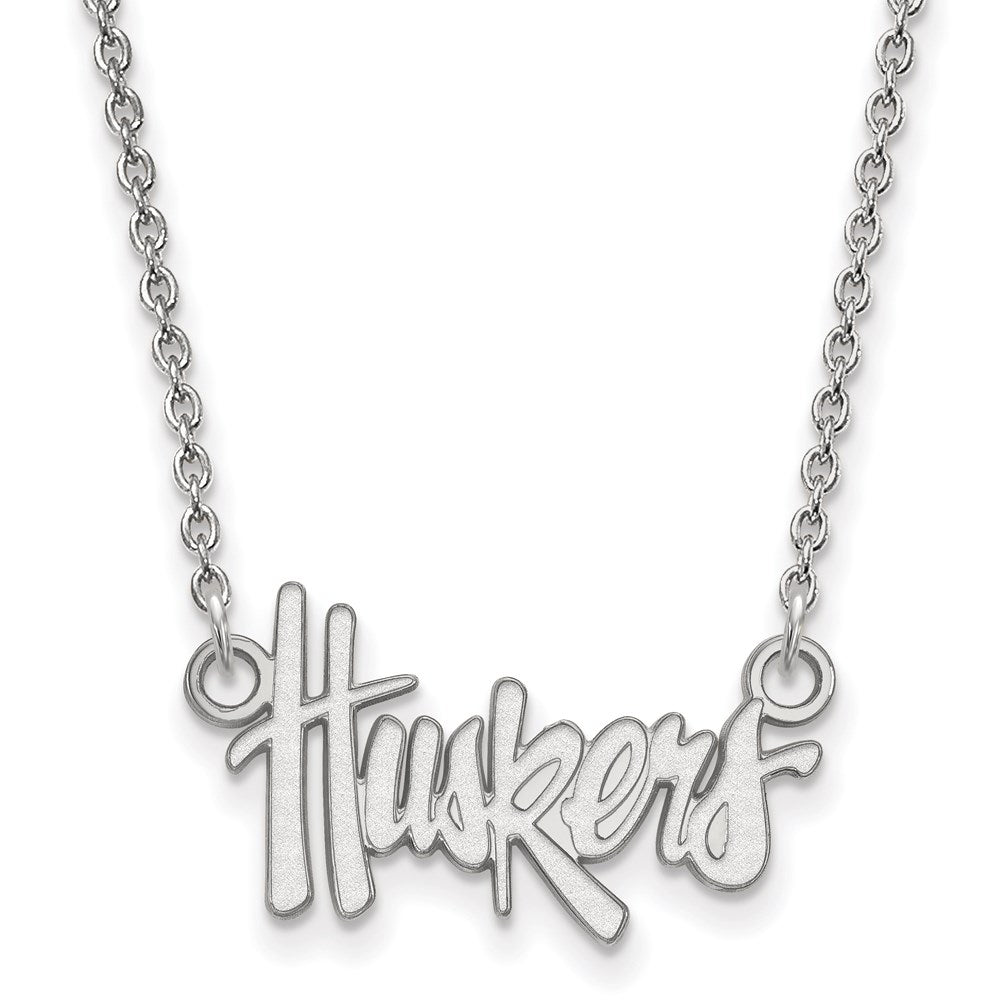 10k White Gold LogoArt University of Nebraska Huskers Script Small Pendant 18 inch Necklace