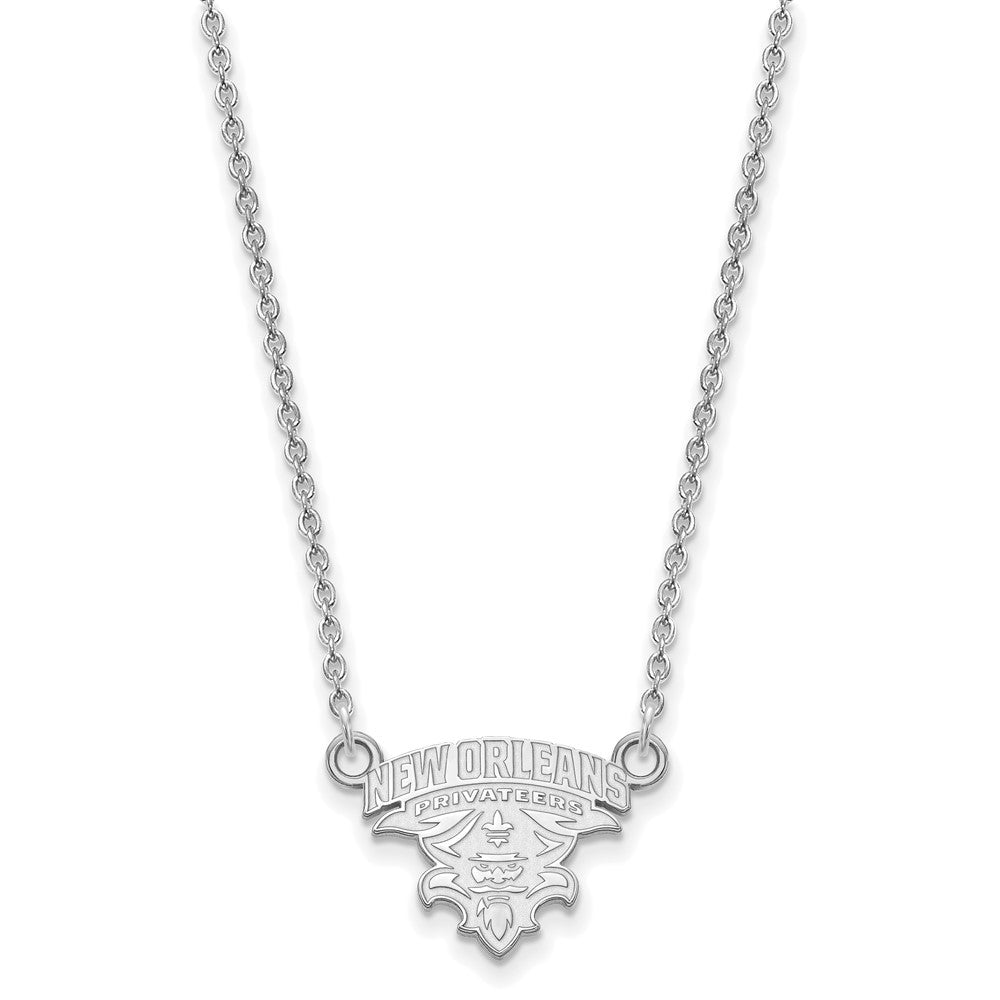 14k White Gold LogoArt University of New Orleans U-N-O Small Pendant 18 inch Necklace