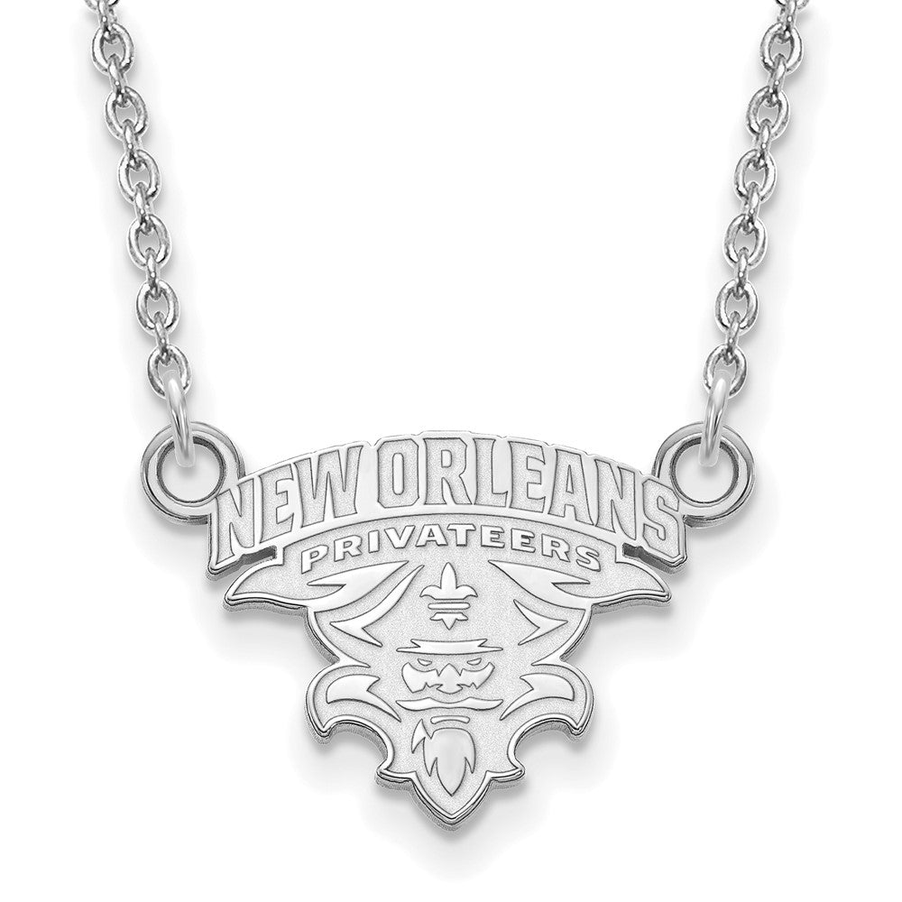 10k White Gold LogoArt University of New Orleans U-N-O Small Pendant 18 inch Necklace