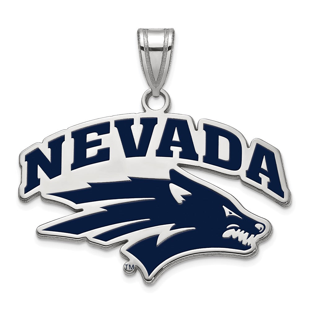 Sterling Silver Rhodium-plated LogoArt University of Nevada-Reno Large Enameled Pendant