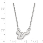 Sterling Silver Rhodium-plated LogoArt University of South Florida Bull Small Pendant 18 inch Necklace
