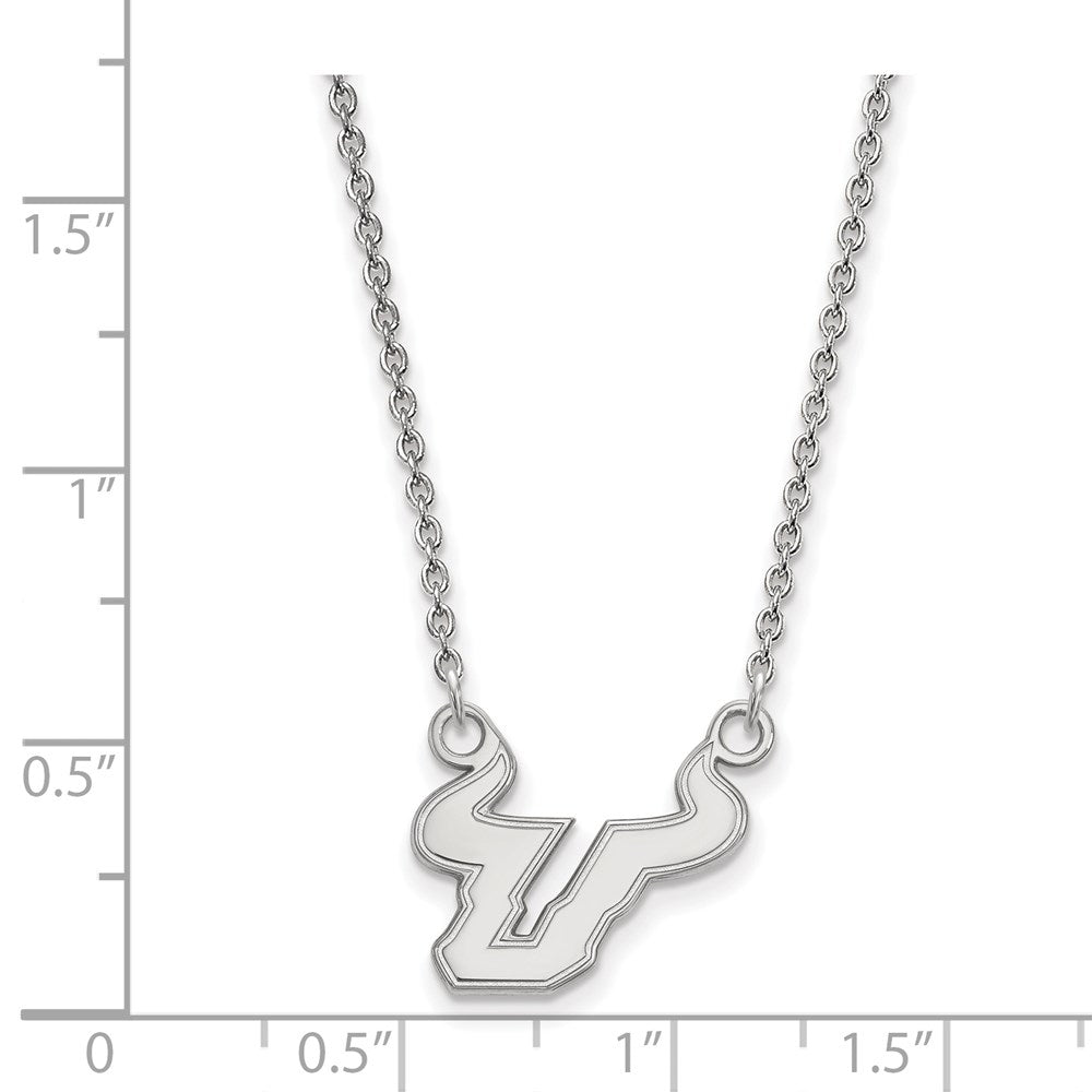 Sterling Silver Rhodium-plated LogoArt University of South Florida Bull Small Pendant 18 inch Necklace
