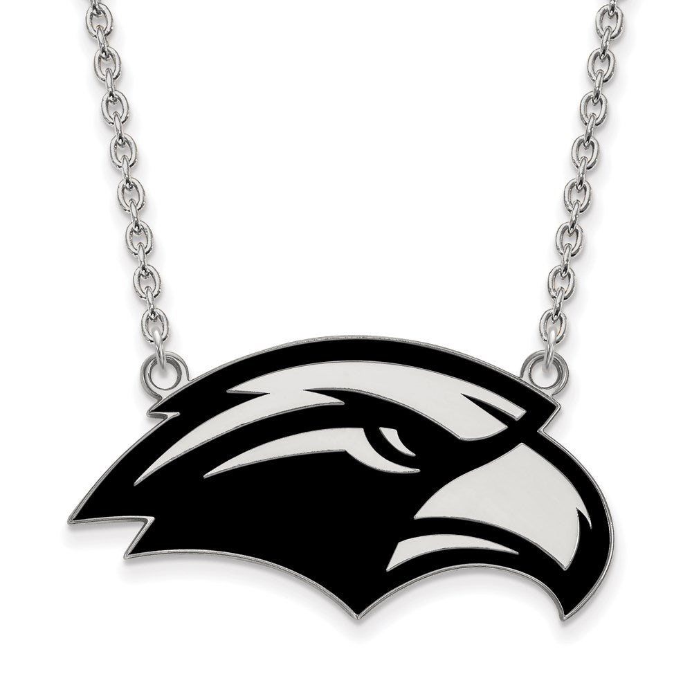 Sterling Silver Rhodium-plated LogoArt University of Southern Mississippi Eagle Large Enameled Pendant 18 inch Necklace
