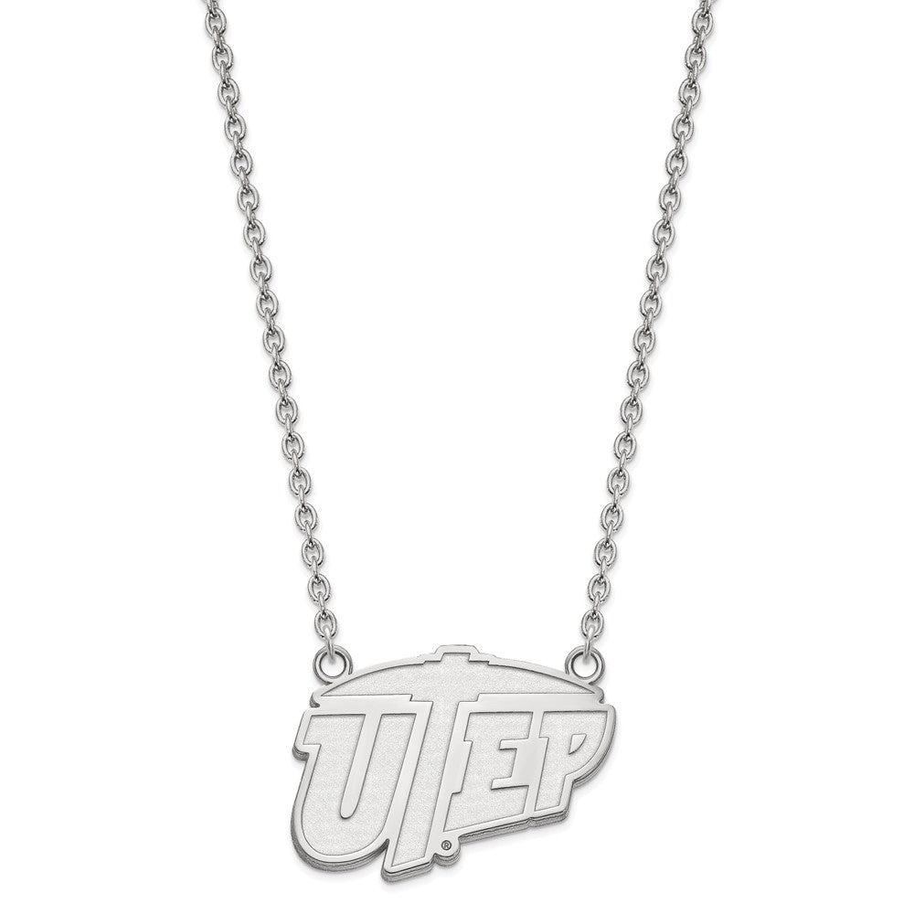 Sterling Silver Rhodium-plated LogoArt University of Texas at El Paso Large Pendant 18 inch Necklace